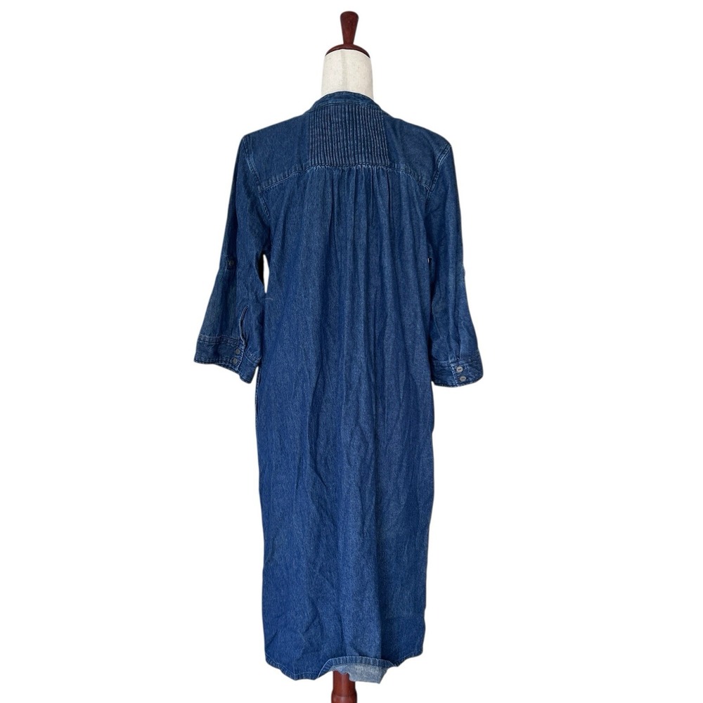 The Vermont Country Store Dress Size Large 100% Cotton Denim Pleated Cottagecore - Picture 7 of 8
